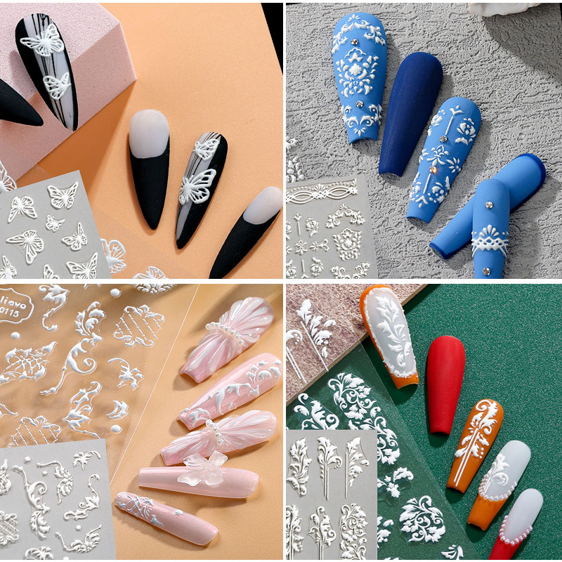 Best of 5D White Acrylic Adhesive Nail Stickers Decals Butterfly Flower Design For DIY Nails Art Accessories Manicure Decoration Reviews & Tips - Image 3