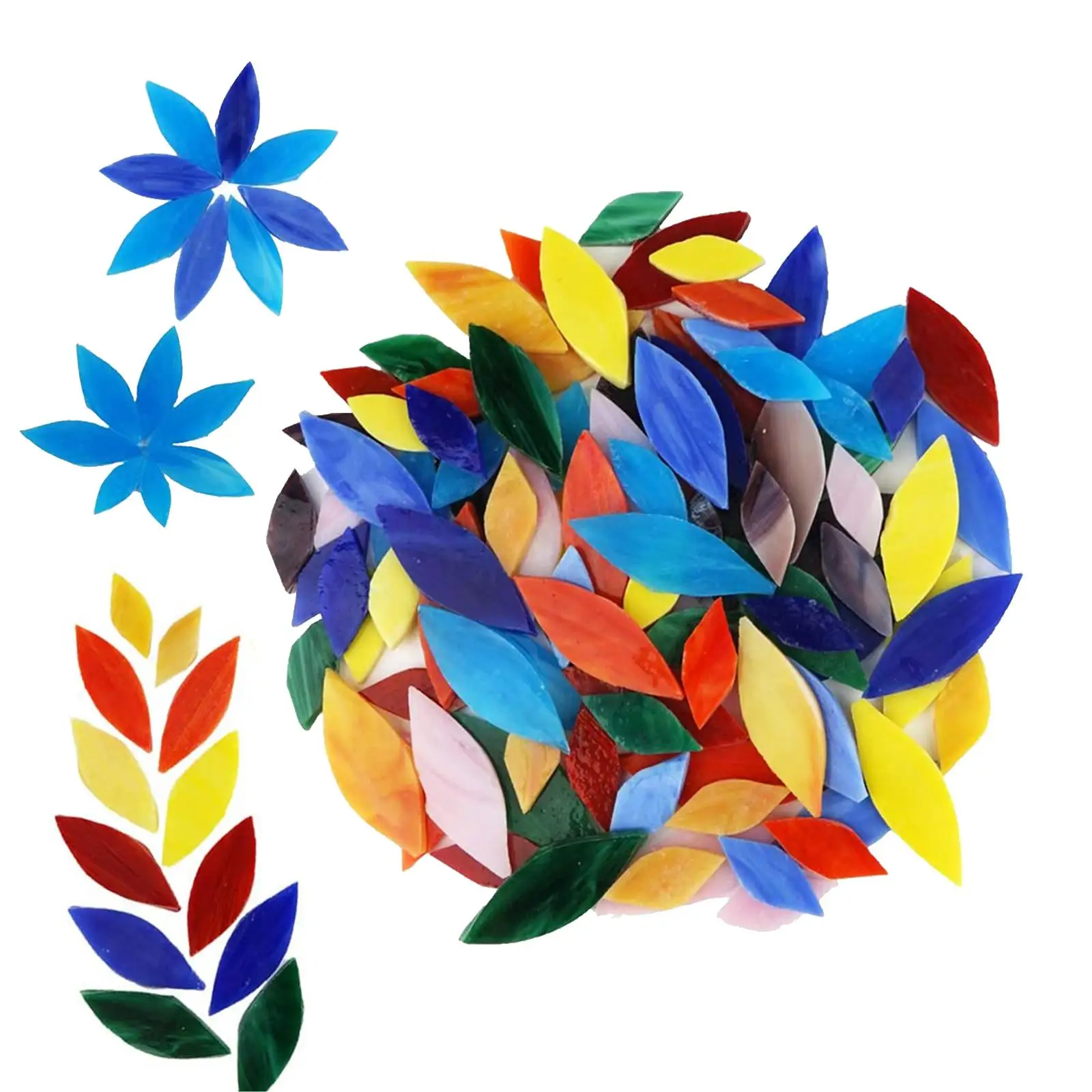 100 Pieces Mosaic Tiles Flower Leaves Hand-Cut Stained Glass Home Decoration