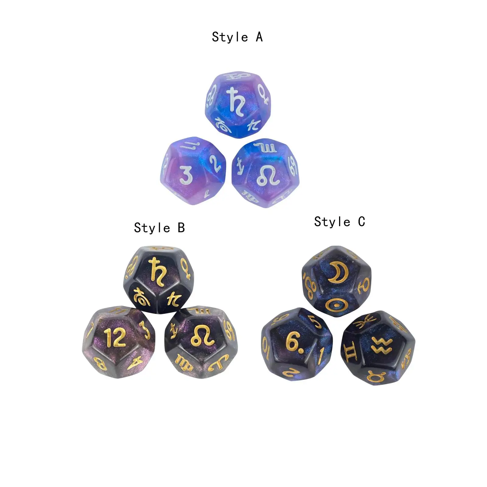 3 Pieces Constellation Dice Board Games Collectibles Acrylic Astrology Signs Dice for Party Astro Divination Gaming Accessory