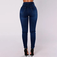 High Waist Multi Button Elastic Jeans Trousers Jeans color: black|Dark Blue|Light Blue