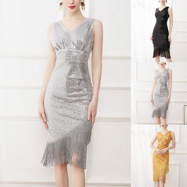 Vintage Sleeveless Silver Dress, Space Age Embroidered Foil Flapper Dress with hotsell Double-Tier Ruffle Hemline: Size 8 US, 12 UK