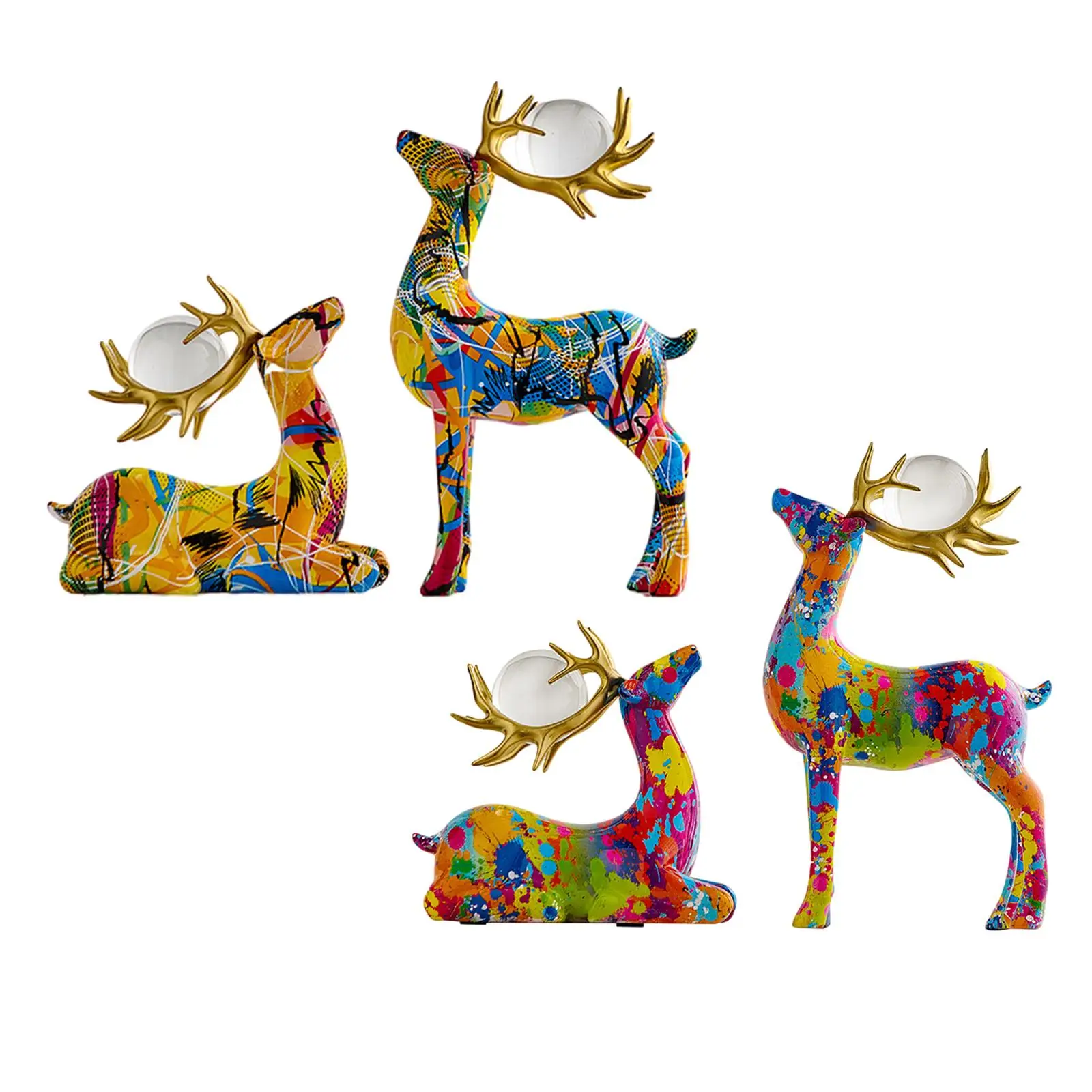 Couple Deer Statue Reindeer Figurine Modern with Ball Artwork Resin Sculpture for Tabletop Wedding Bedroom Cabinet Decor