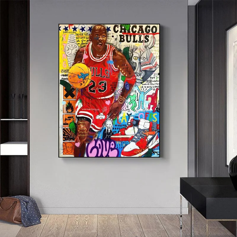 Pop Mural Modern Home Decor Canvas Painting Print Living Room Decoration Street Graffiti Basketball Celebrities Wall Art Poster