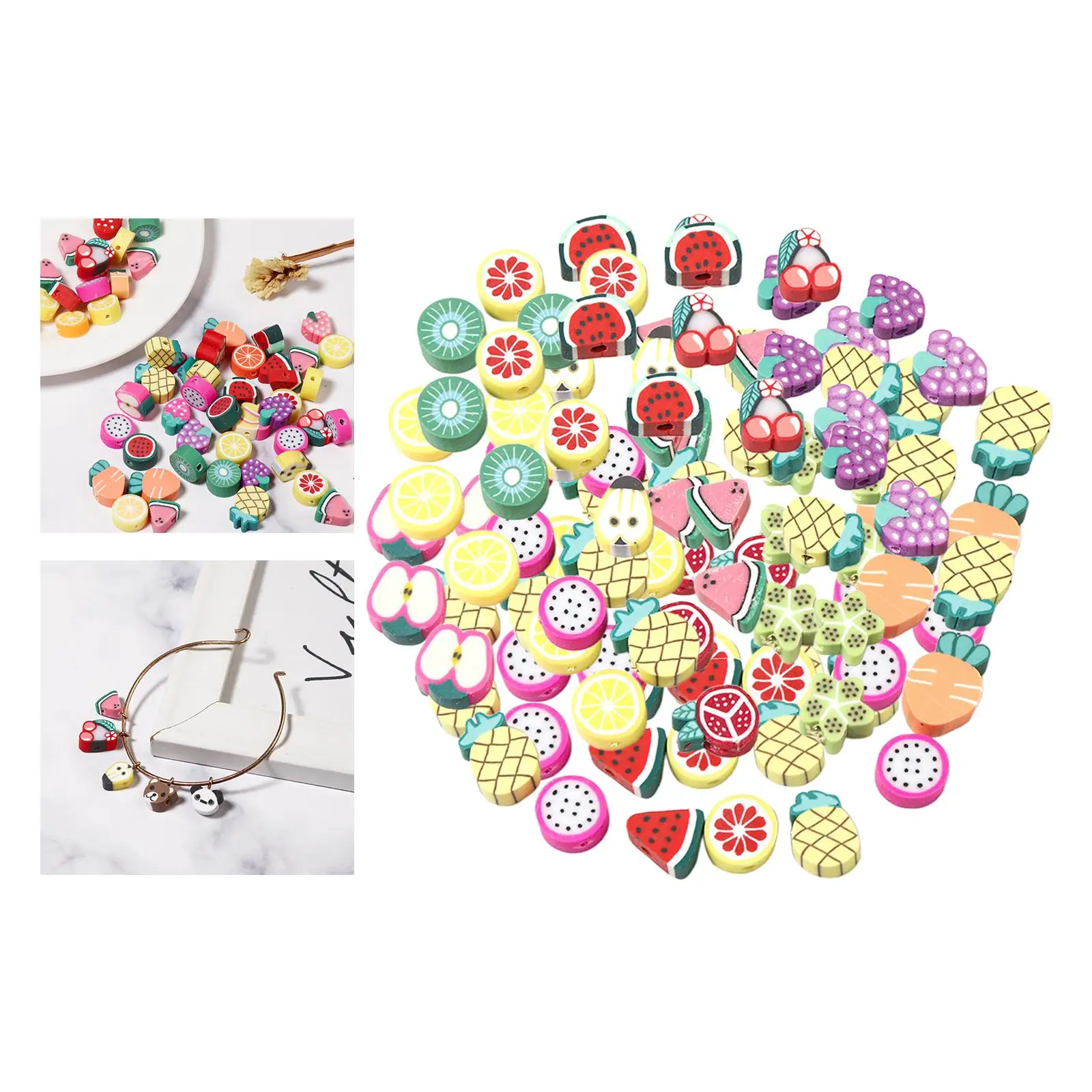 100 Pieces Polymer Clay Beads Fruit Slices Beads Loose Spacer Bead for Jewelry