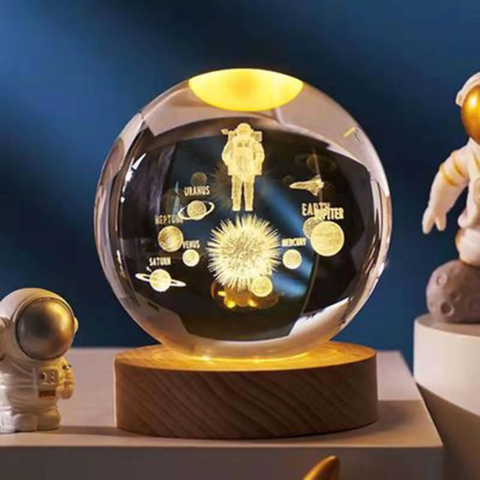 Wood Base Galaxy Crystal Ball Night Light Bedside Lamp LED Lights Gifts for Dorm Bedroom Living Room Boyfriends Women Men