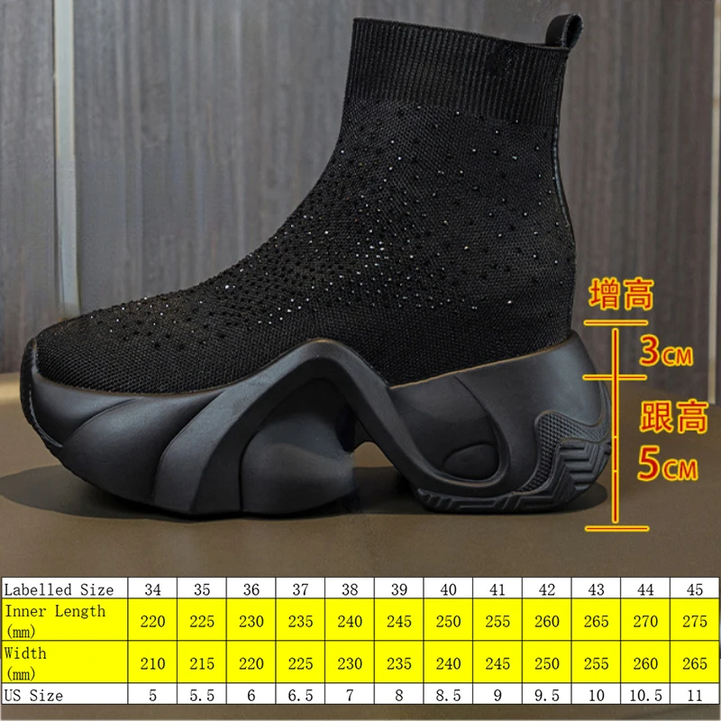 Women's 8cm Stretch Knitted Sock Platform Boots - true deals club