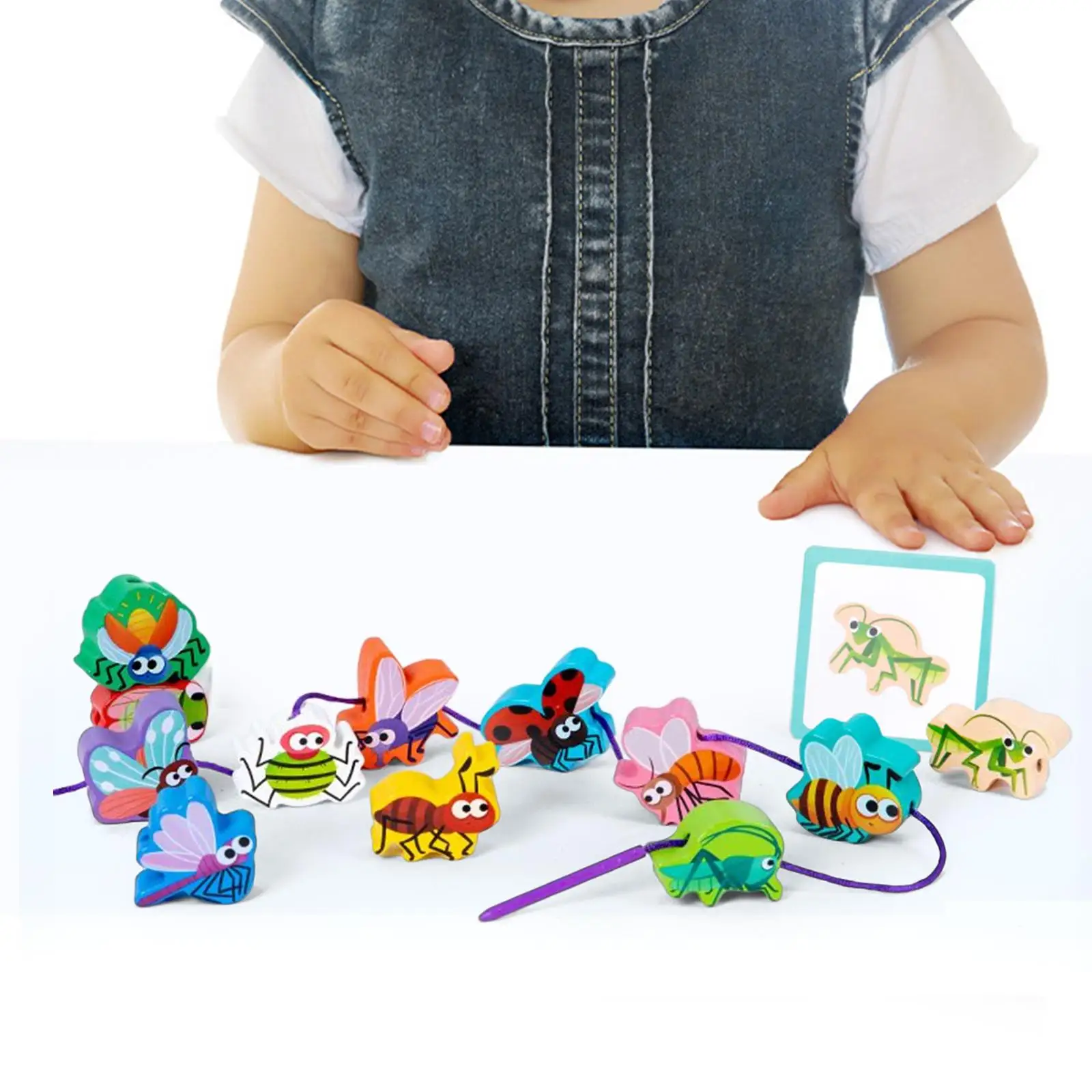 Animal Blocks Threading Toy DIY Aninmal Shape String Bead Game Fine Motor Skill for Birthday Gift Children Toddlers Kids