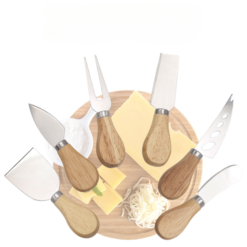 Description Picture 4 of item4pcs/6pcs Oak Cheese Knife Set Cheese Knife and Butter Knife Kraft Paper Box Packaging Cheese Tools Suit