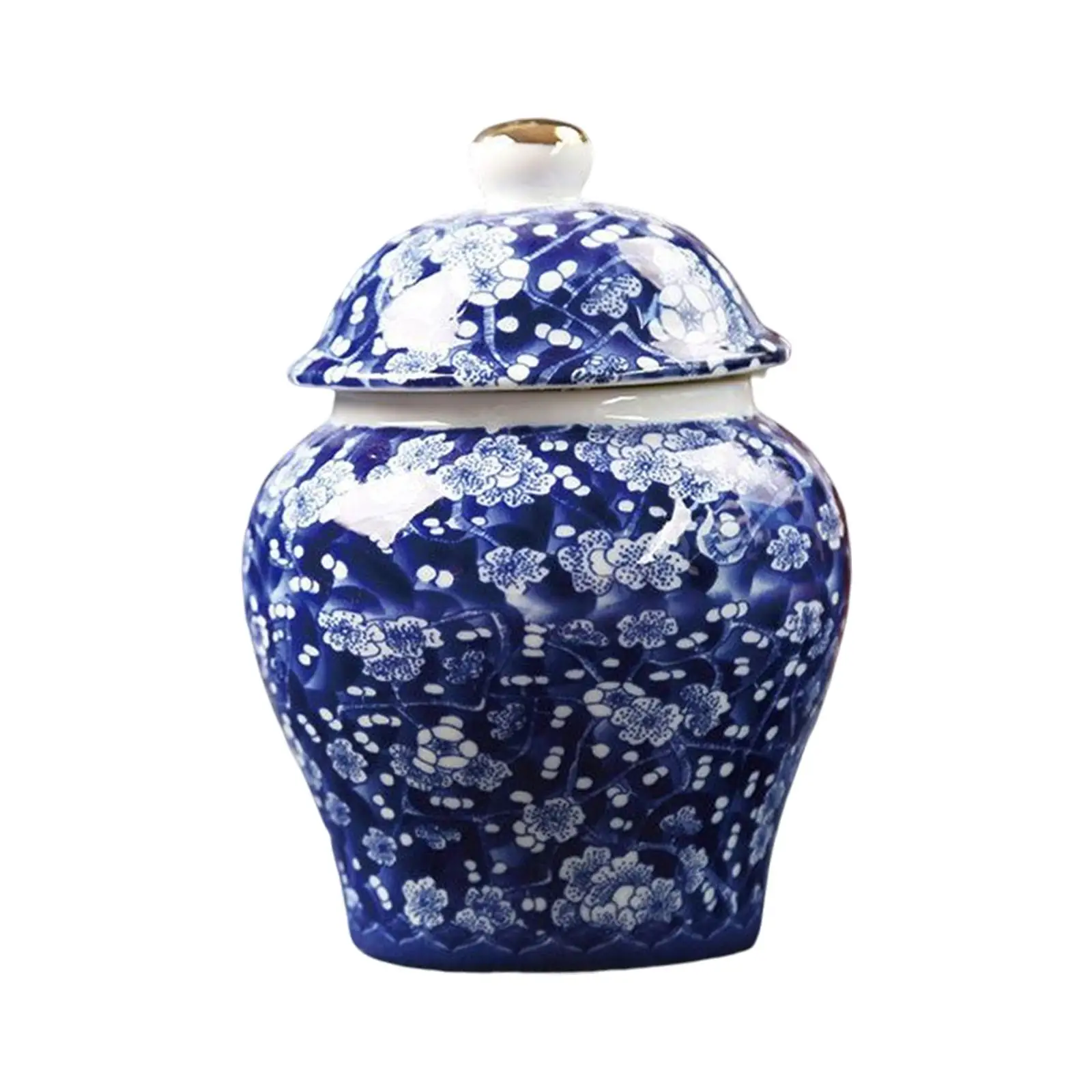 Blue and White Porcelain Ginger Jar Food Storage Container Bud Vase with Lid