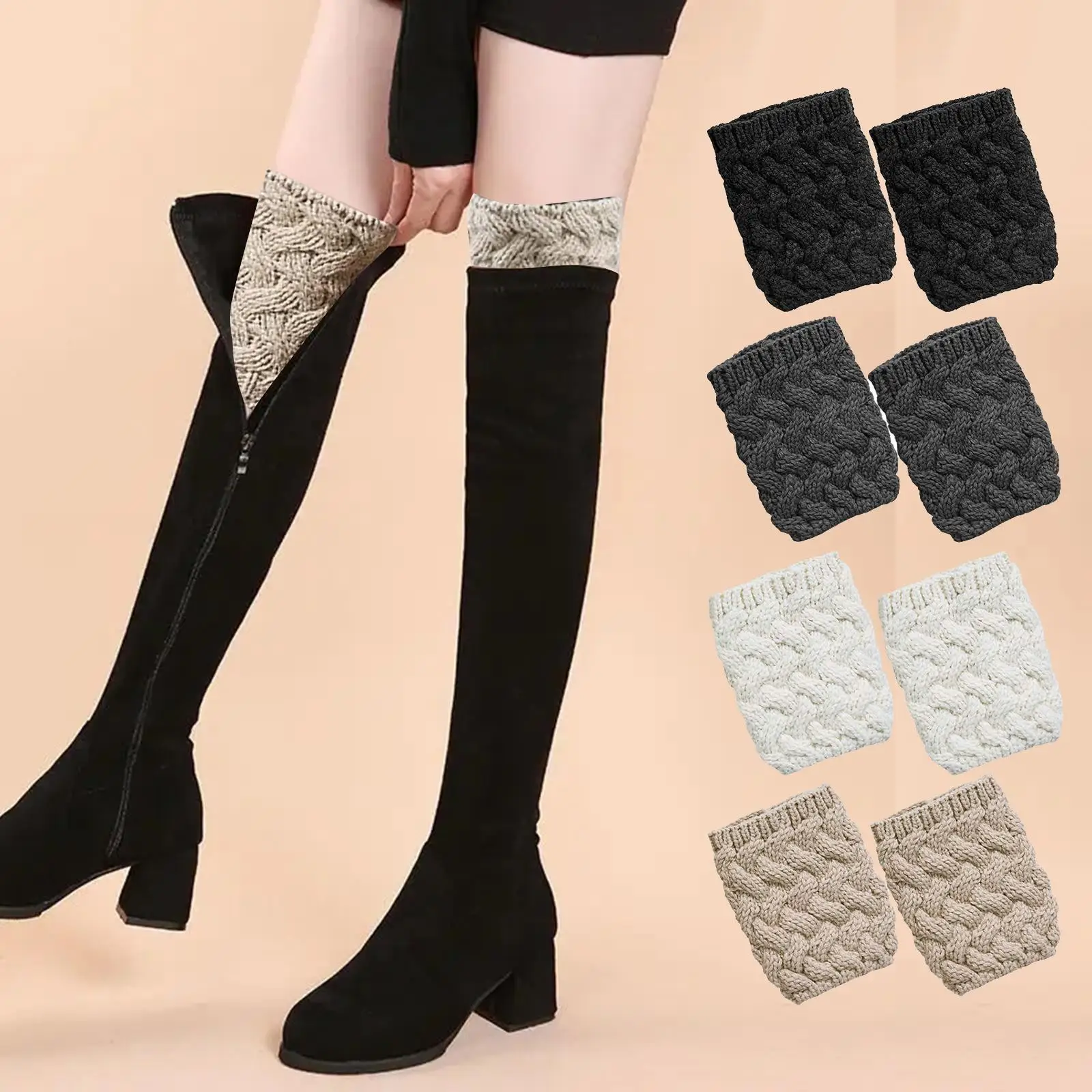 4 Pairs Boot Cuffs Socks Winter Warm Crochet Knitted Boot Cuffs Topper, Made of Acrylic Fibers, Short Leg Warmers