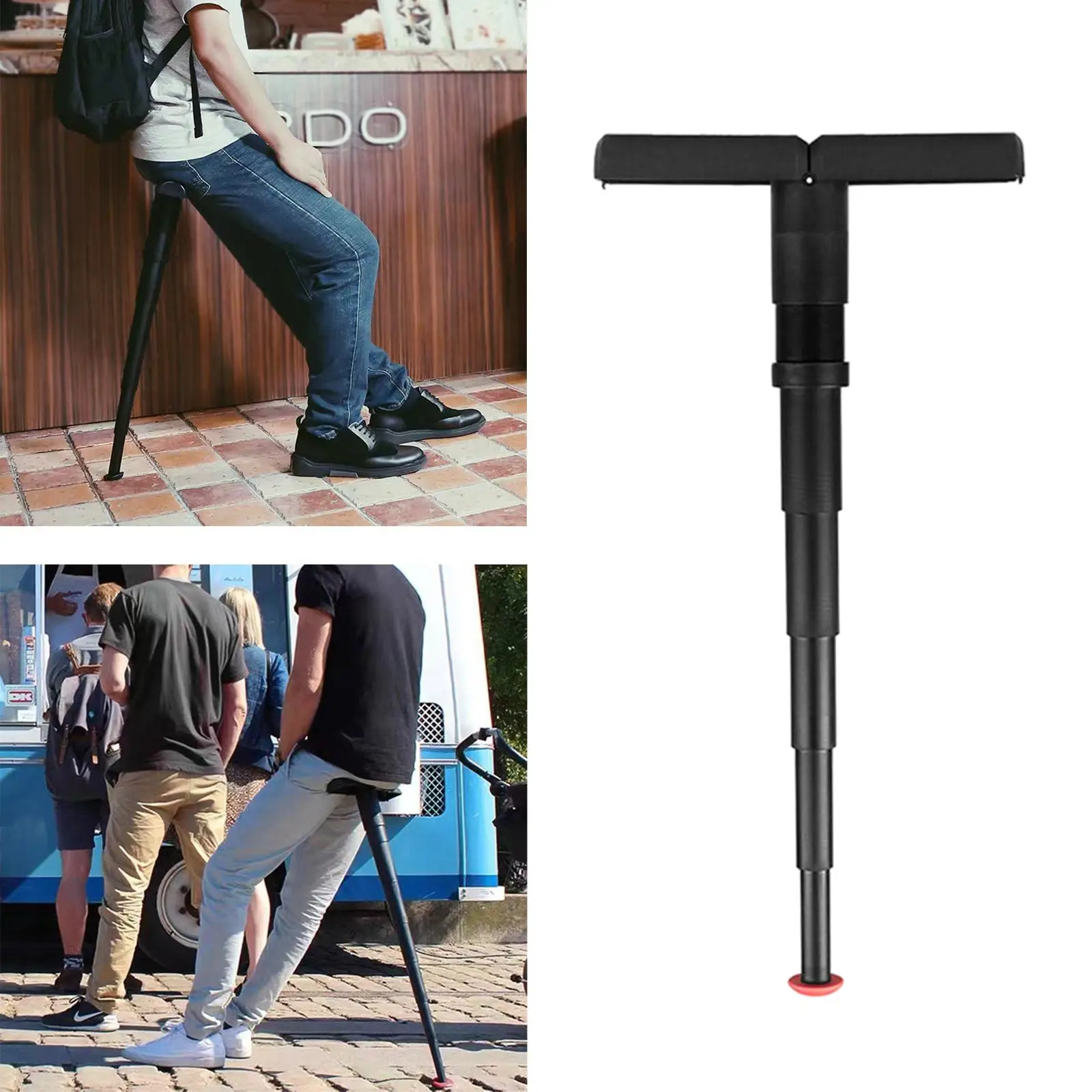 Portable Folding Seat Walking Stick Cane Adjustable Height Teliscopic Stool ABS 70CM Load Capacity 220lb