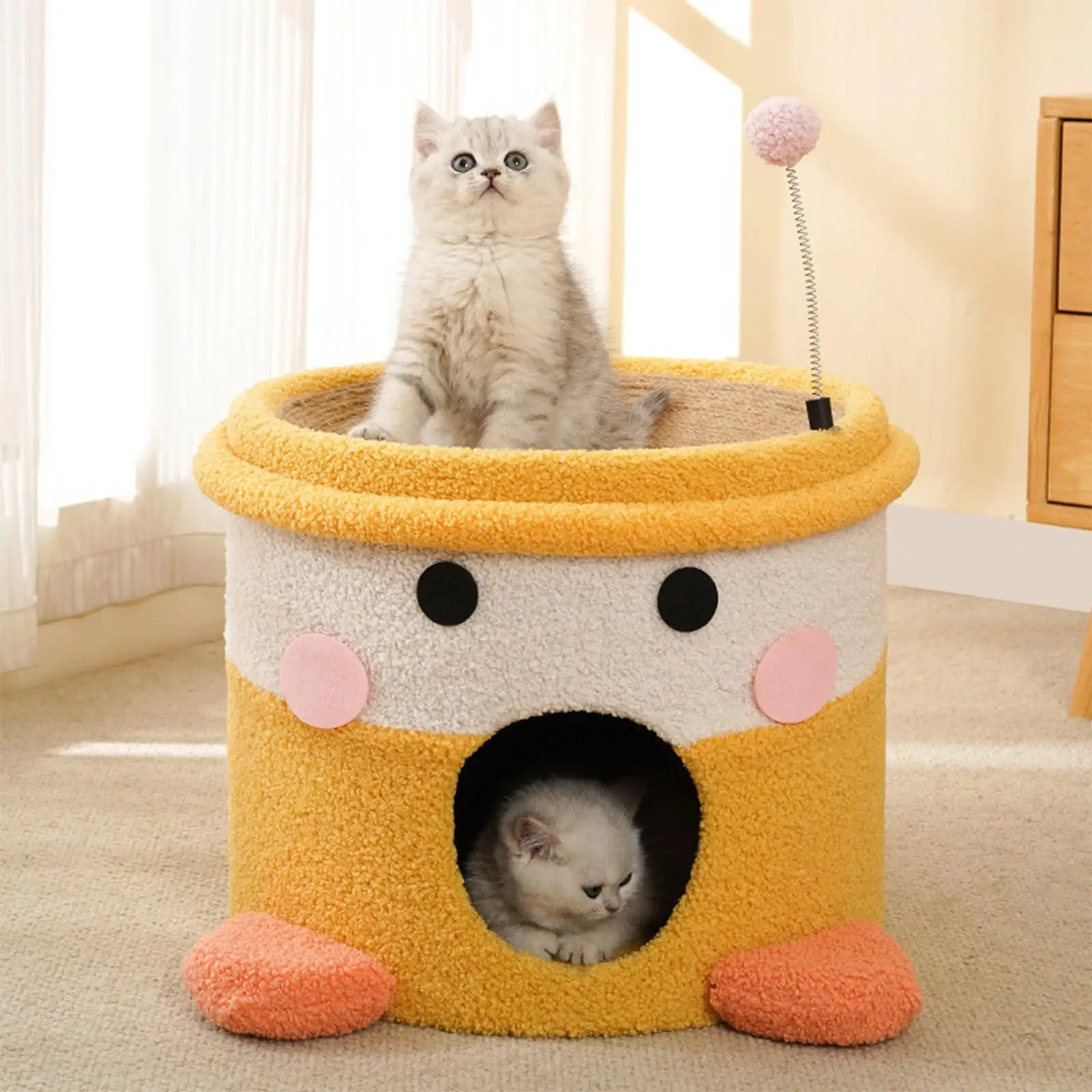 Cat House Scratcher Condo Hideout with Ball Sisal Scratcher Barrel Cat Bed for Small Medium Large Cats Furniture Protector