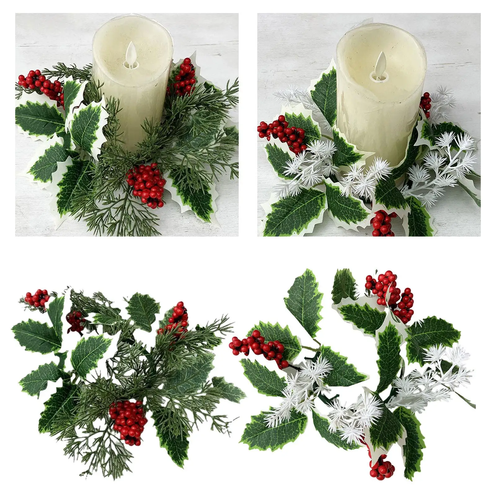 Pillar Candle Rings Wreath Berries Candle Holder for Bar Dining Table