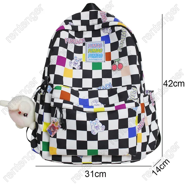 Female Plaid Cute College Backpack Trendy Women Back Bag Girl Cool Kawaii  Laptop Backpack Fashion Lady Lattice Travel Daypack - AliExpress