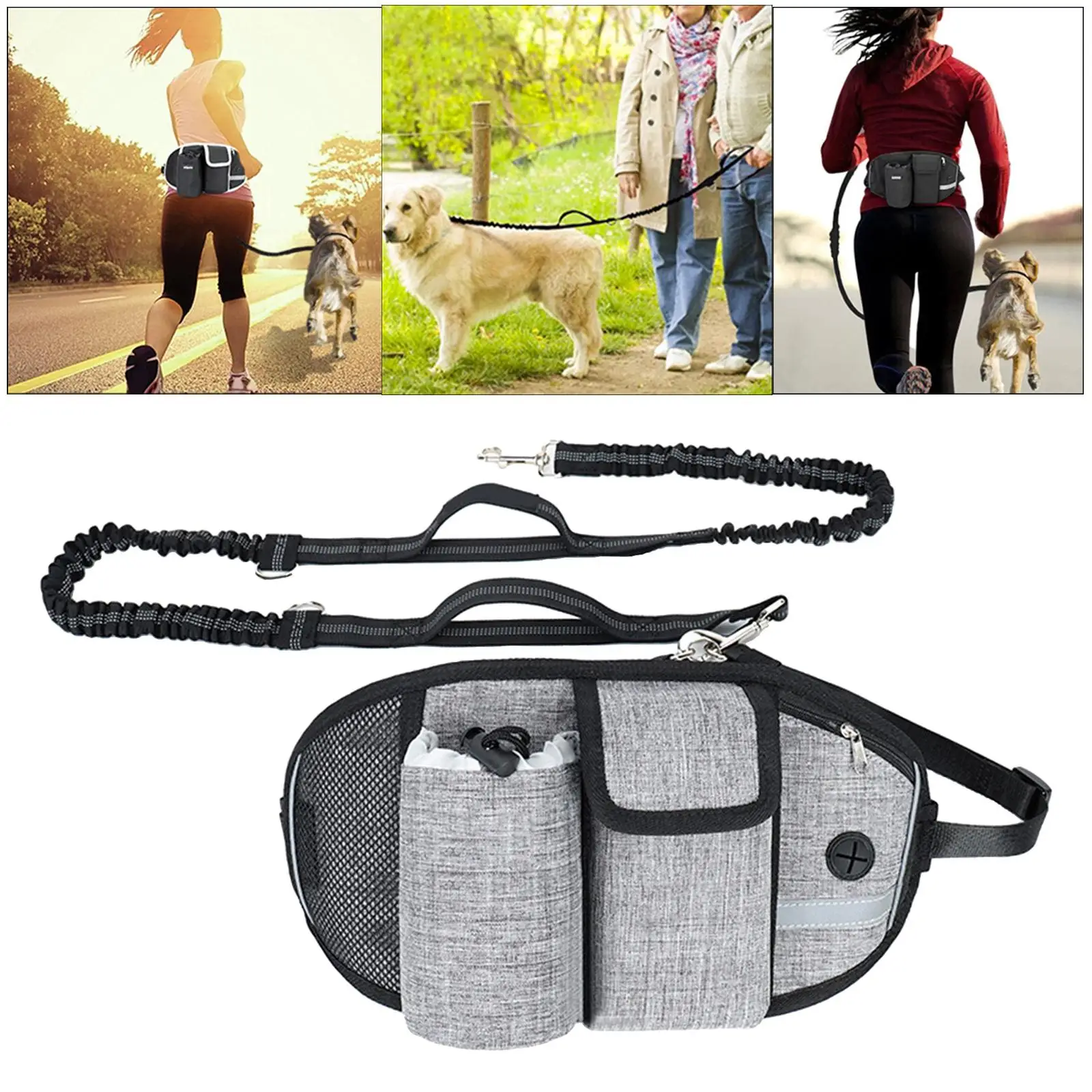 Hands Free Dog Leash Dog Treat Pouch Retractable Bungee Leash for Hiking