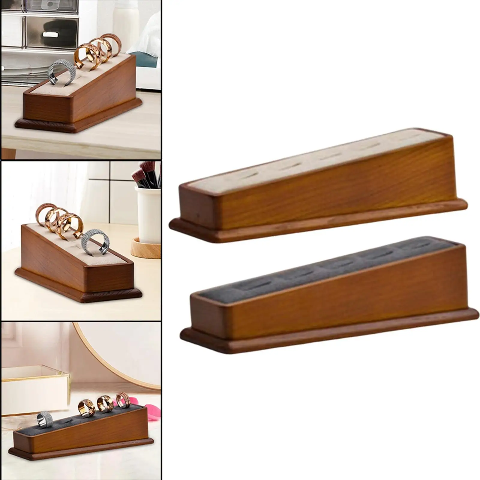 Rings Display Stand Solid Wood Hold 5 Rings Showcase Organizer Rack for Photography Counters Exhibits Shop Women and Men