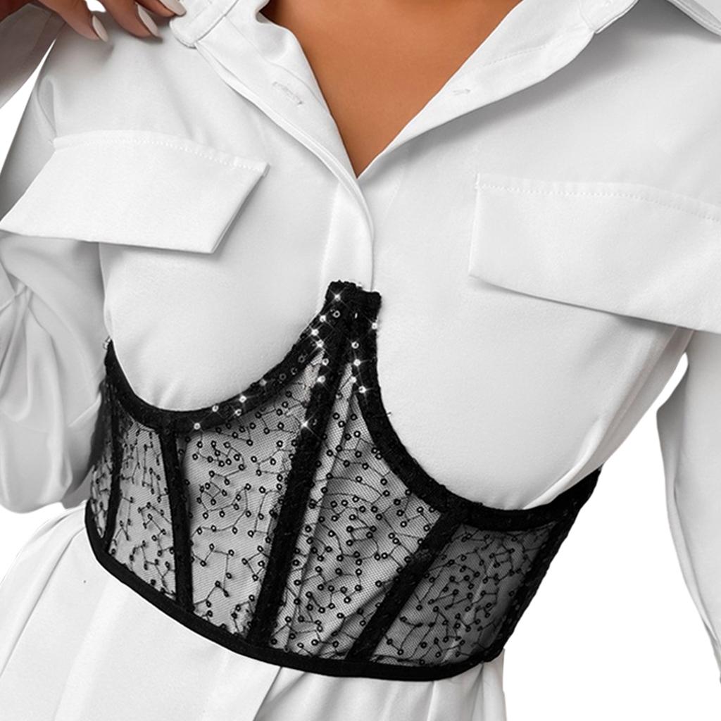 Corset for Women, Belt, Sequins,  Waist, Belts with Laces, Adjustable under Bust, Embroidery, Bustier, Dress