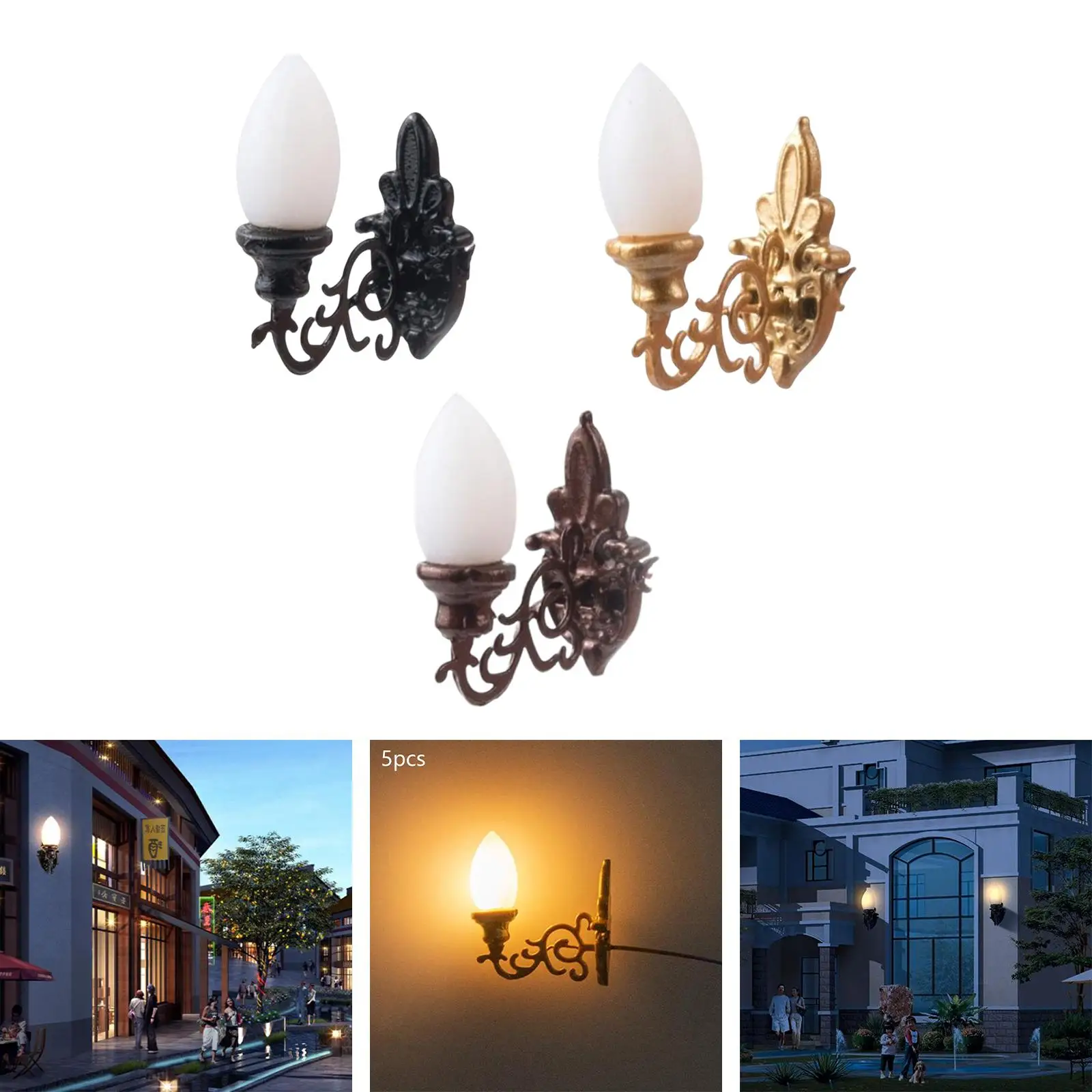 5Pcs Mini Miniature Model Wall Lamps Simulation Furniture Bracket Lights for DIY Dollhouse Model Building Teen Baby Boys Girls