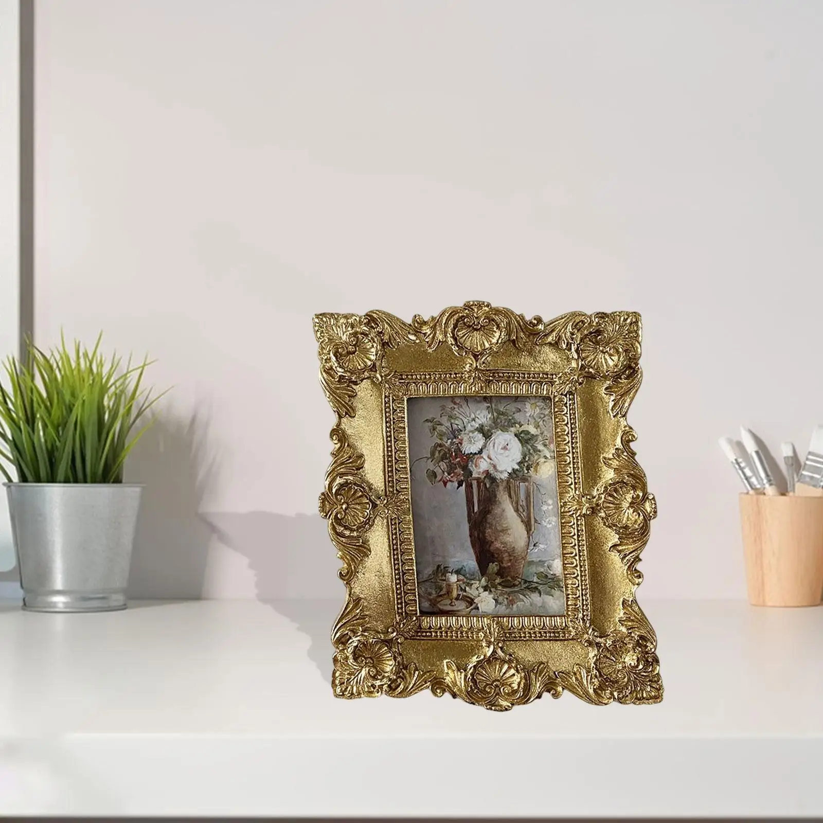 Embossed Floral Photo Frame Cards Display Holder Stand Decoration Picture Frame for Wedding Housewarming Living Room Bedroom
