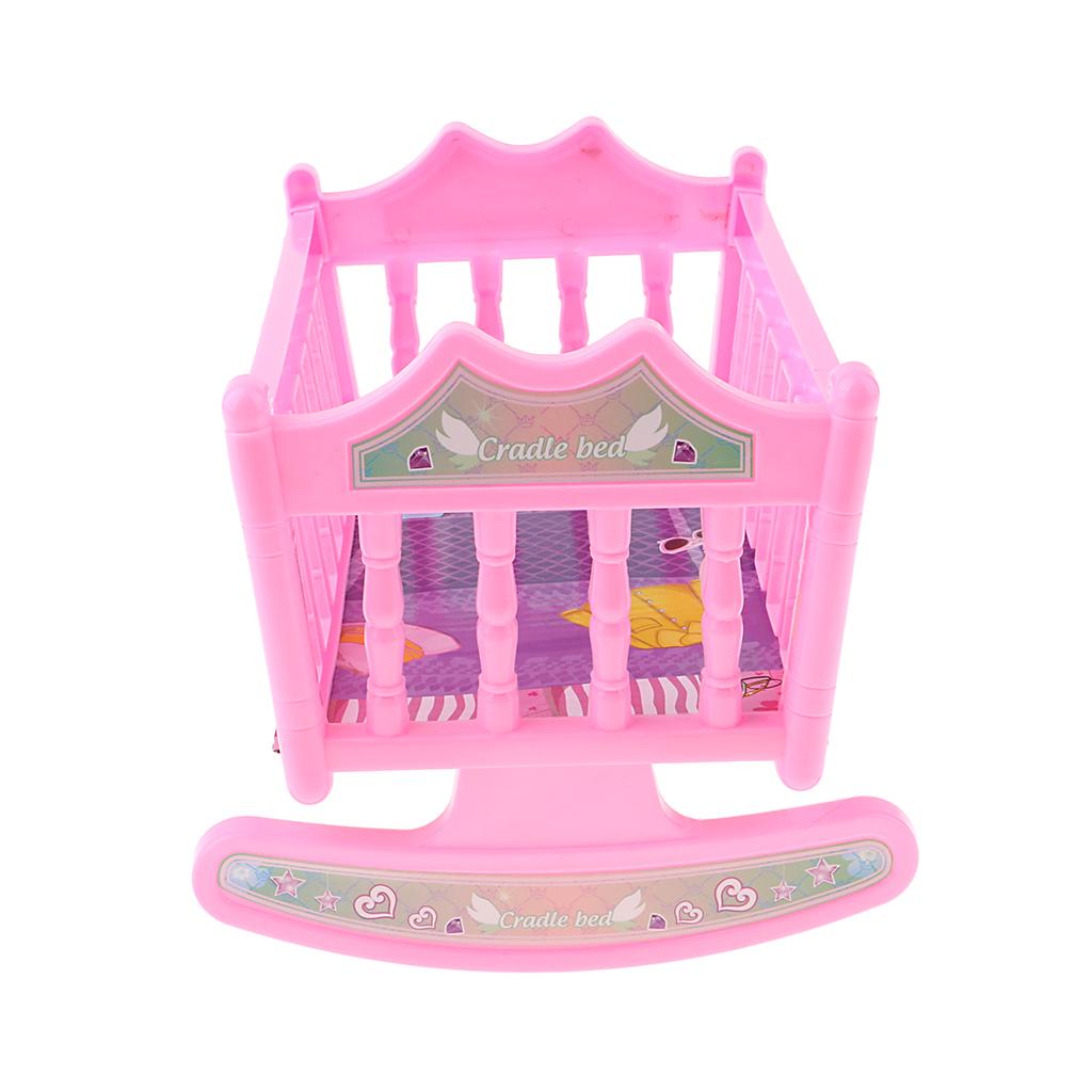 Colorful Girl Dolls Rocking Bed Bedroom Furniture Cradle Bed for 20cm Dolls Decor Pink