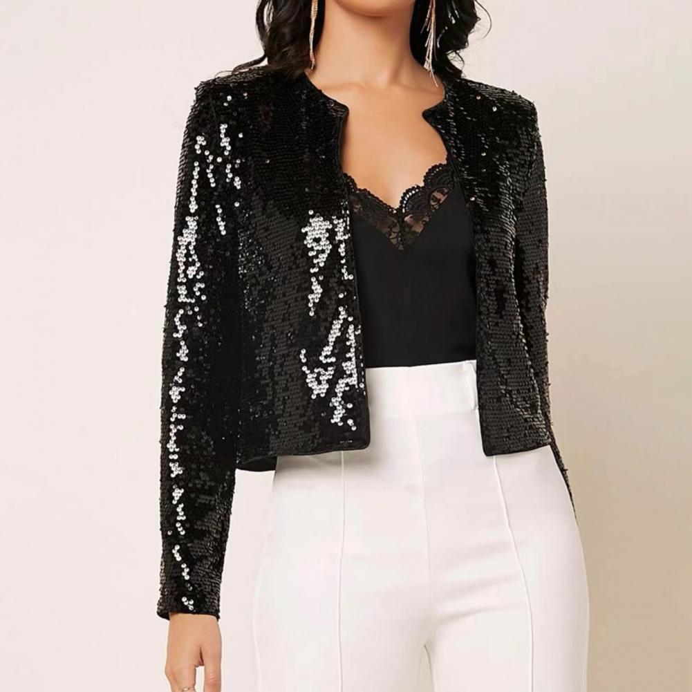 vestes chic paillettes pour mode bureau blazer manteau slim cardigan ouvert sur le vêtements