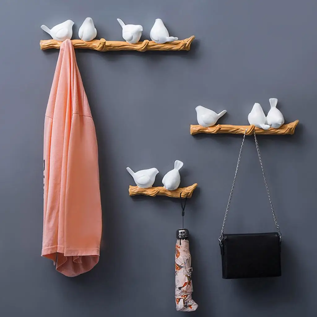 3D Resin Bird Hangers Wall Mounted Coat Robe Hook Rack f/ Handbag Bag Coat Robe Towels for Home Bathroom Living Room