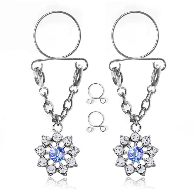 1 Paar sexy Quasten-Kristall-Schmetterlings-Anhänger, gefälschter Nippelring für Frauen und Mädchen, verstellbarer künstlicher Nippel-Piercing-Körperschmuck – Detail 10
