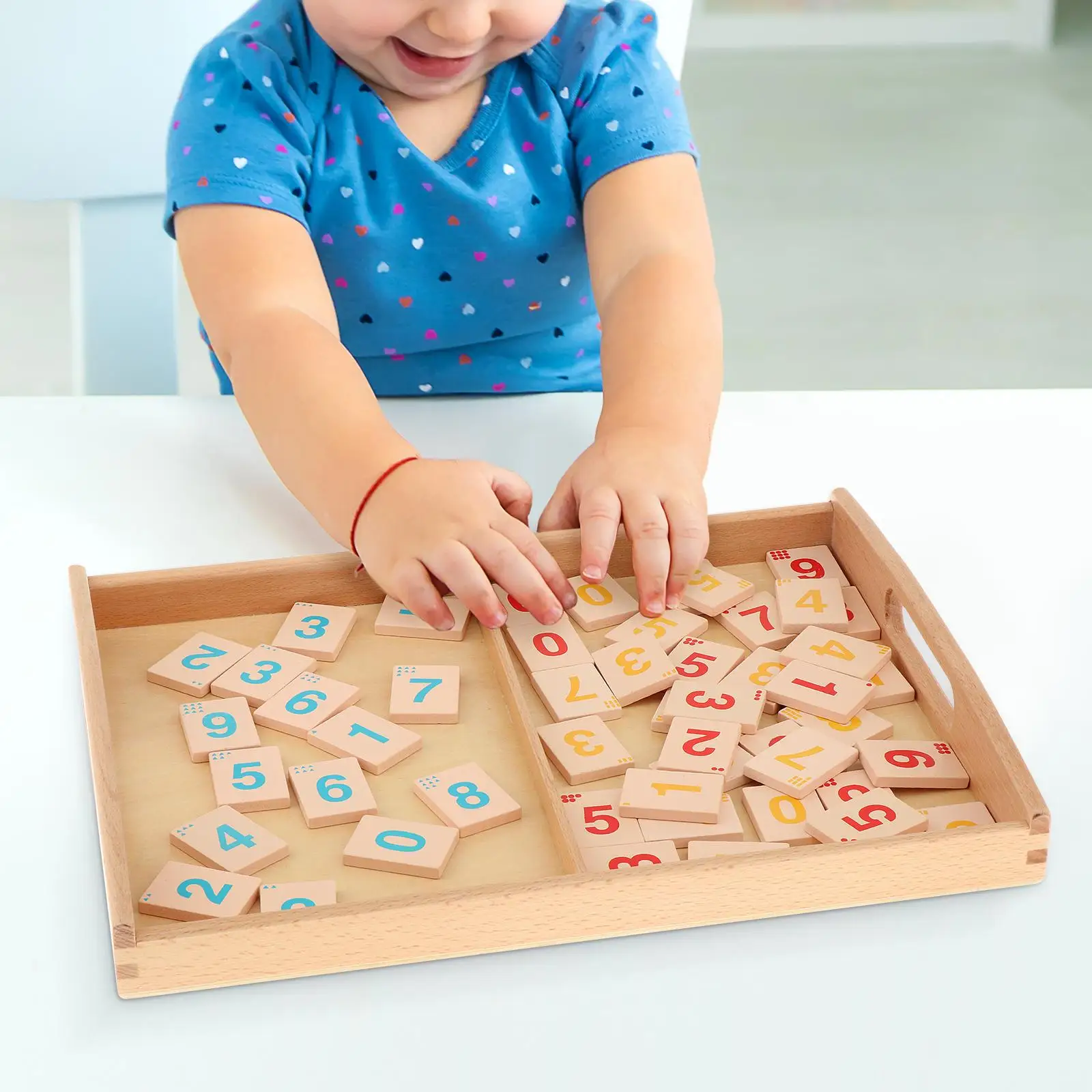 Montessori Wooden Sorting Tray Two Sections Cognitive Gift with Handles Montessori Sand Tray for Preschoolers Card Display Kids