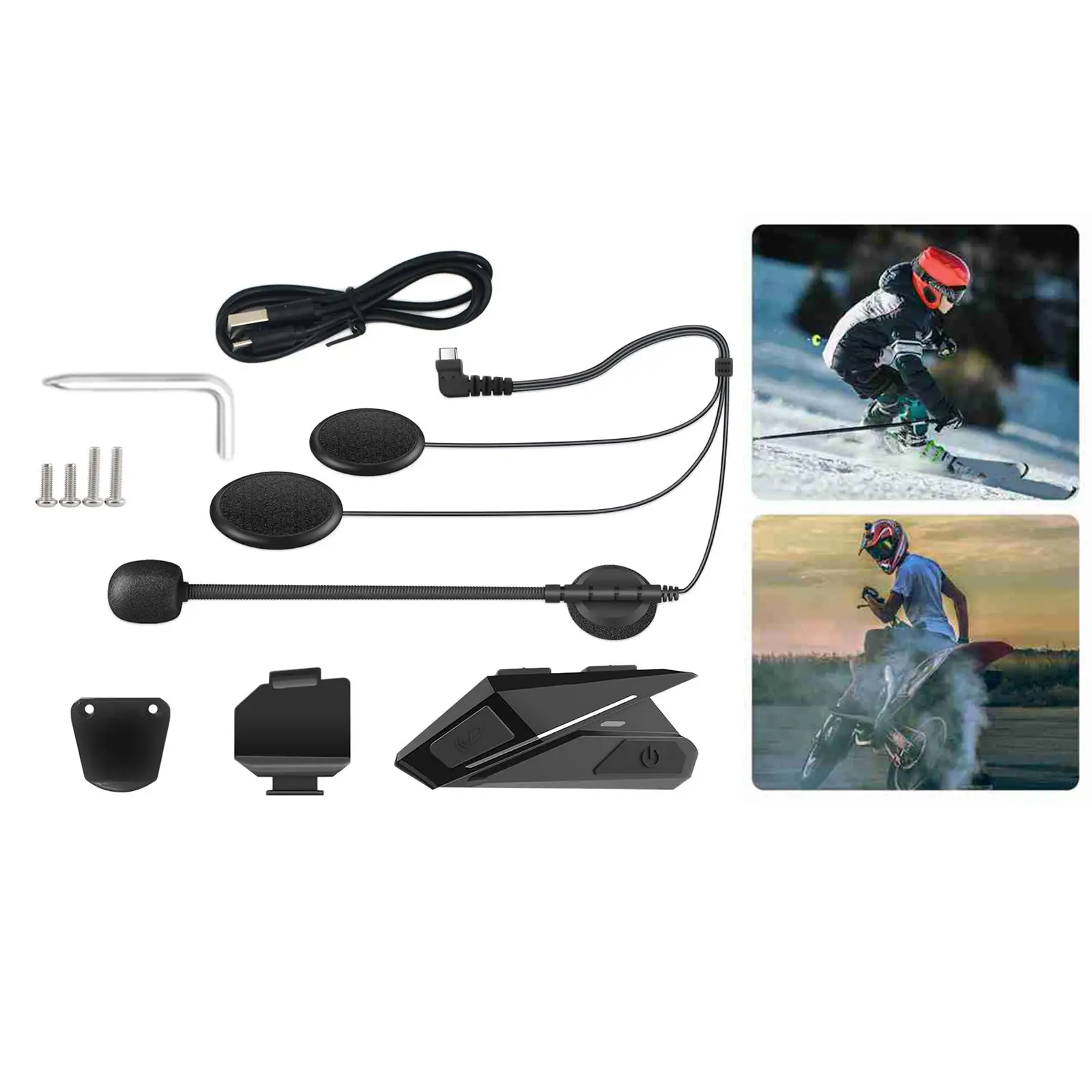 Motorcycle Bluetooth 5.0 Headset with FM Radio 10H Playing Time 450mAh Battery Headphone for Most Helmets Outdoor Sports Riding