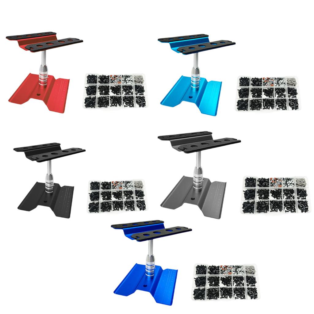 Assembly Platform with Screw Box 360 Degree Rotate Lift or Lower Stand Work Station for 1/10 1/8 RC Car Truck Assembly Tool