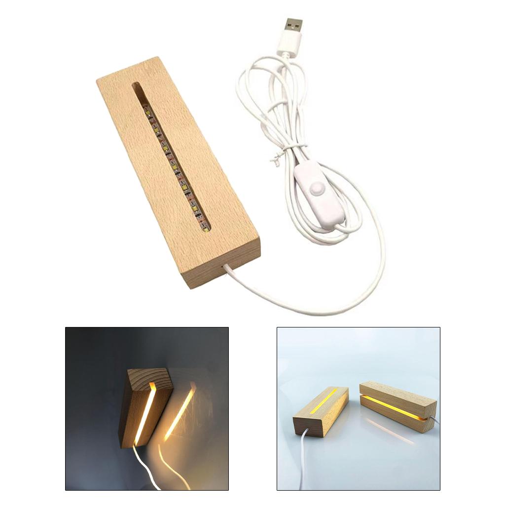 LED Display Lights USB Wooden Lighted Base Lamp Stand Craft Art Ornament