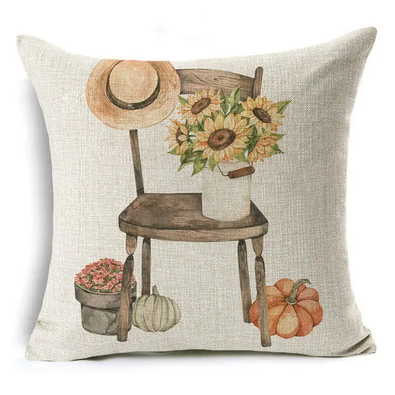 Description Picture 6 of itemThanksgiving Pillow Cover Pumpkin Cushion Cover Linen Farmhouse Decor Pillow Case Home Decor Sofa Car 45CM*45CM