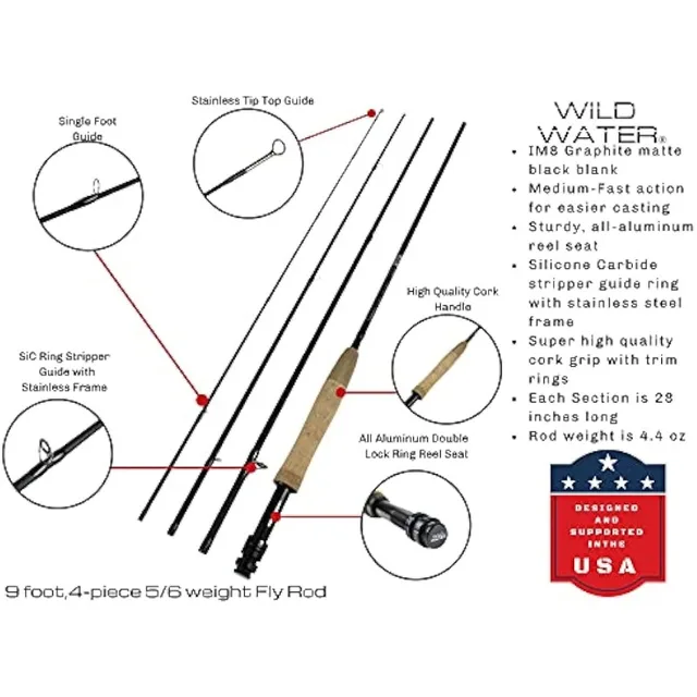 Wild Water Deluxe Fly Fishing Combo Starter Kit, 5 or 6 Weight 9 Foot Fly  Rod, 4-Piece Graphite Rod with Cork Handle - AliExpress