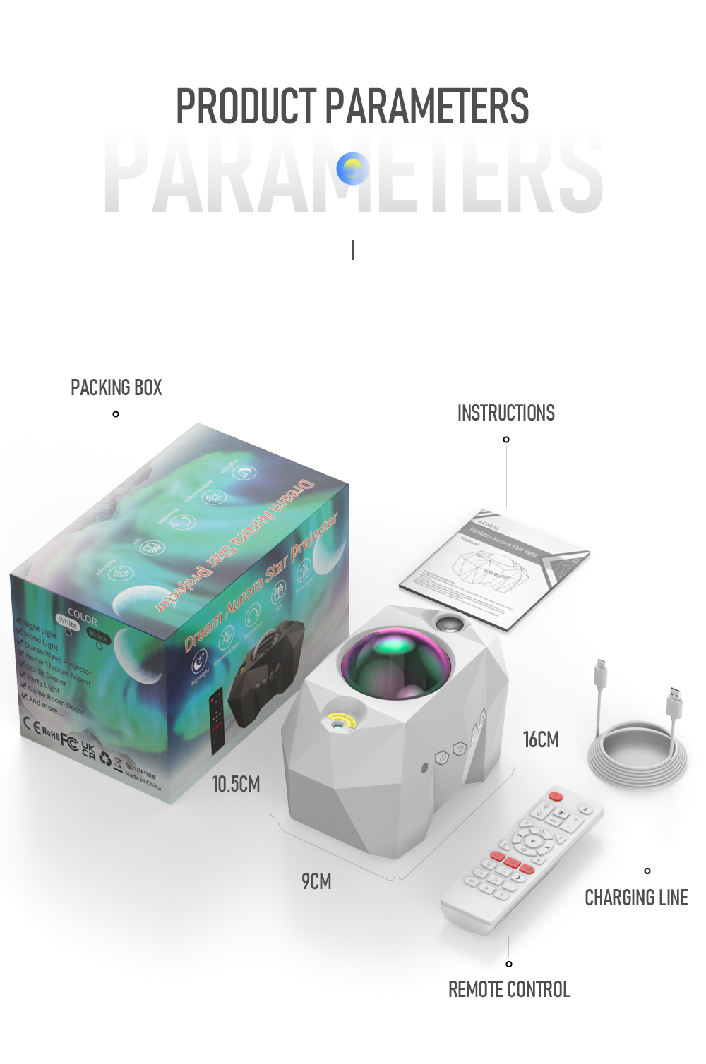 noite bluetooth música laser estrela nebulosa projeção