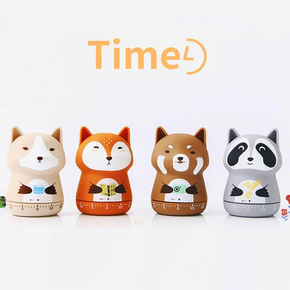 4 Styles Timer Cooking Alarm 360 Degree Rotating Loud Ring Plastic Cartoon Wind Up Animal Clock Timer Kitchen Accessories