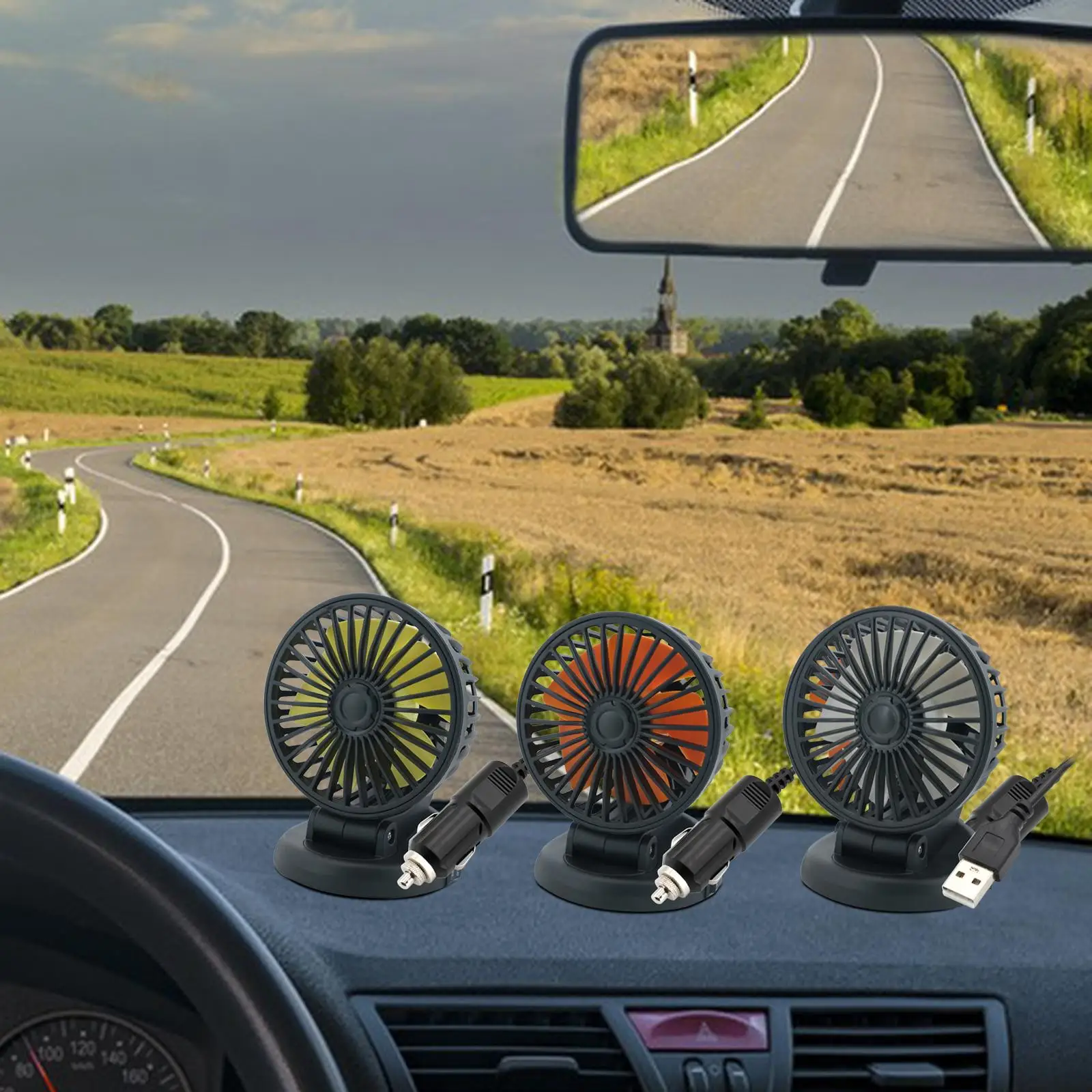 Rotatable Portable Fan for Car 2 Speeds Adjustable Air Circulation Fan Car Cooling Fan for Boat RV Vehicle SUV Truck