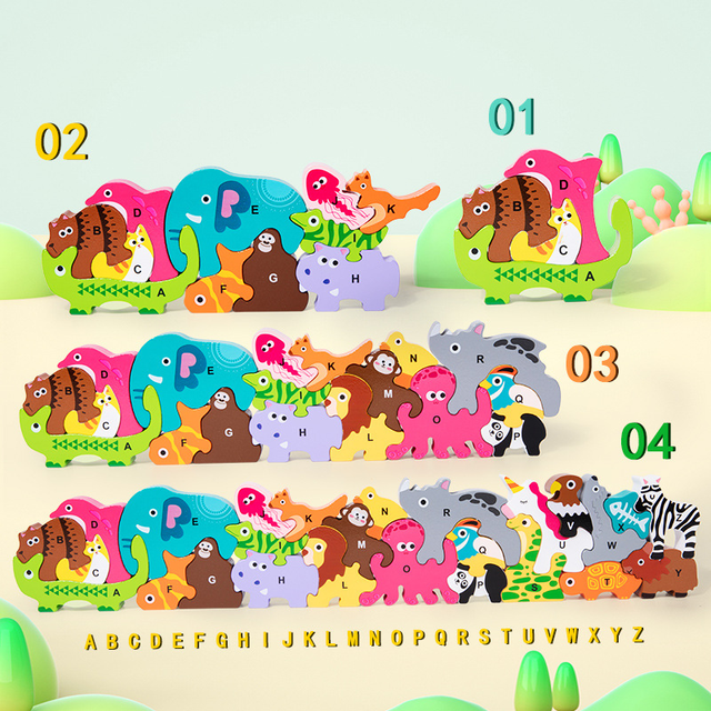 Children's cartoon jigsaw high quality wooden early education toy baby 1-2-3 year old animal