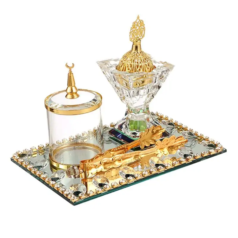 Traditional Arabian Incense Burner Mirrored Tray, Clip Decor Incense Holder for Yoga Desktop Home Fragrance Housewarming Gift