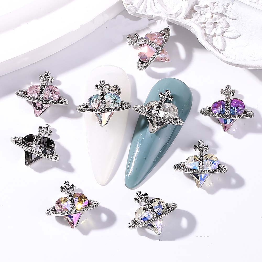 Best of 10pcs Crooked Heart Cross Nail Art Charm 3D K9 Glass Crystal Heart Diamond Planet Nail Decoration DIY Luxury Nail Accessories Reviews & Tips