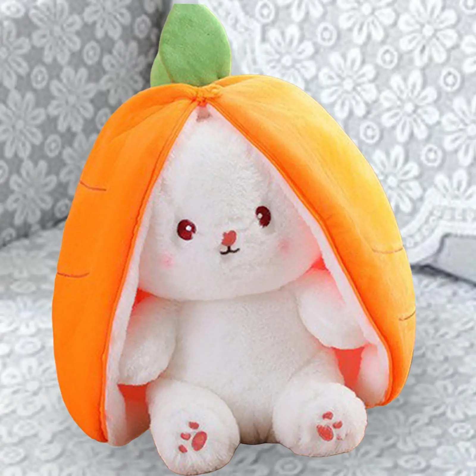 Rabbit Plush Toy with Zipper Long Eared Multipurpose Cute Cushion Bunny Stuffed Animal Toy Bunny Pillow for Halloween Birthday