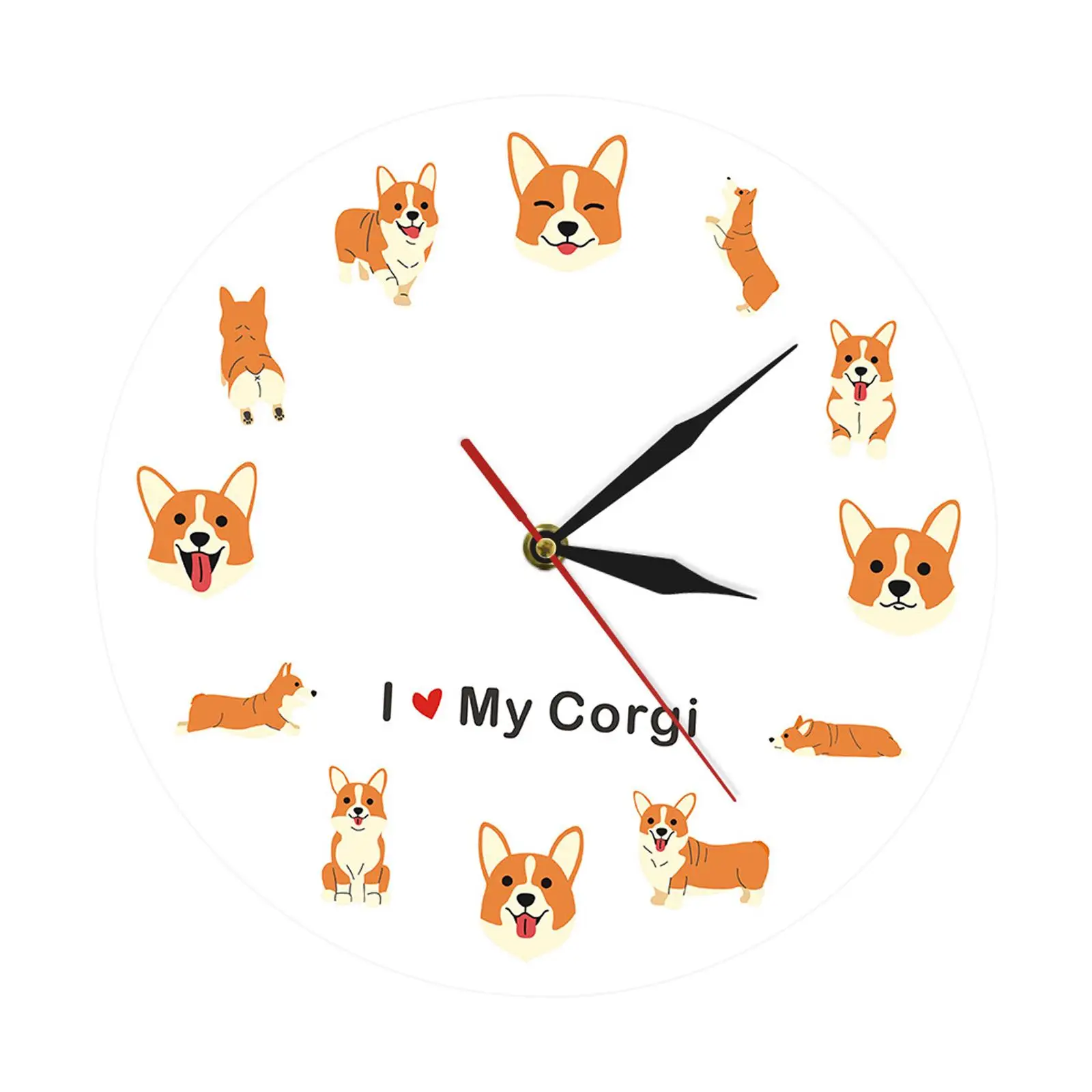 Hanging Wall Clock Art Decor Dogs Theme Decorative Silent Creative Fashion for Bedroom Living Room Dining Room Office Indoor