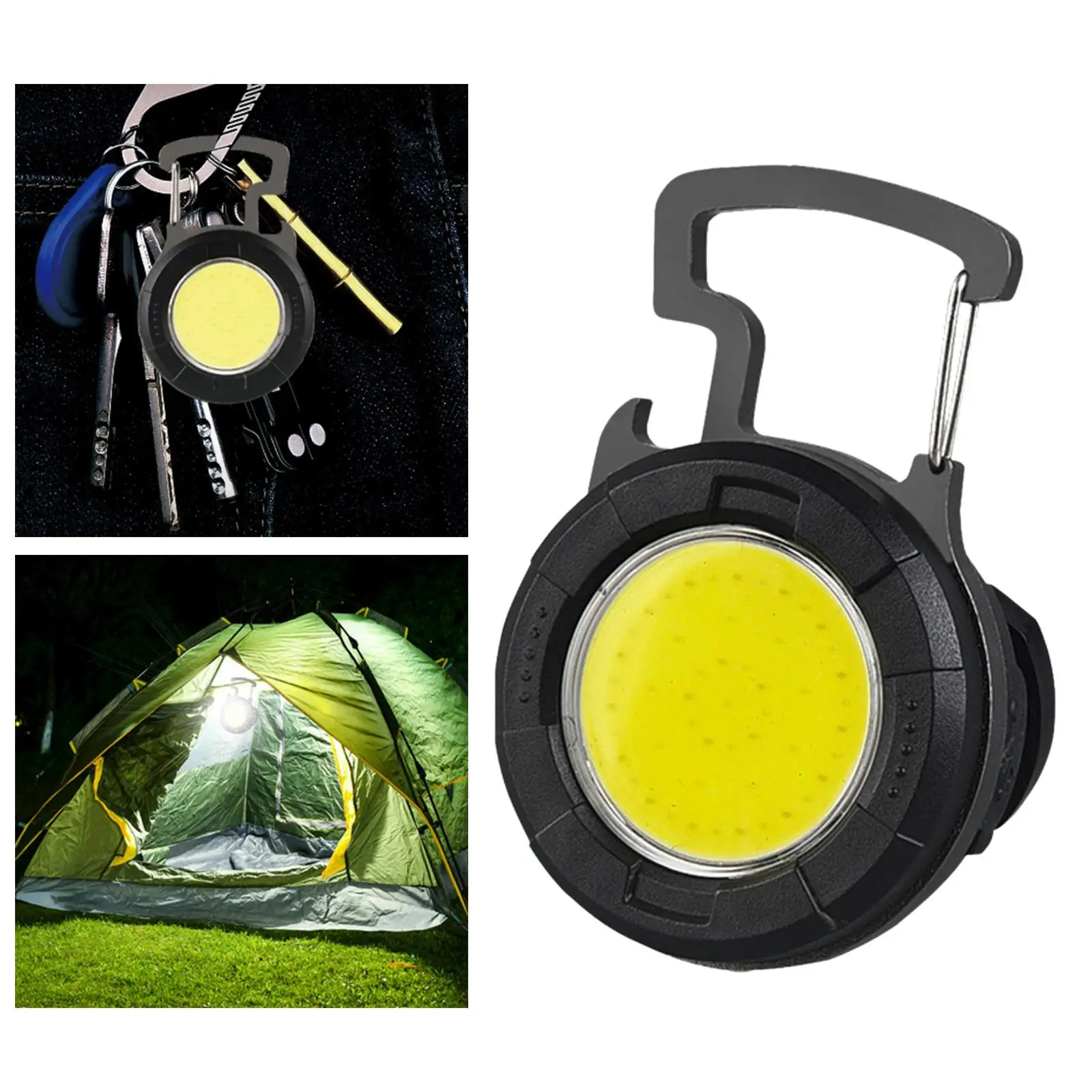 Compact LED Flashlight Rechargeable Keychain COB Bottle Opener Lightweight Hat Clip for Running Emergency Hiking Fishing Outdoor