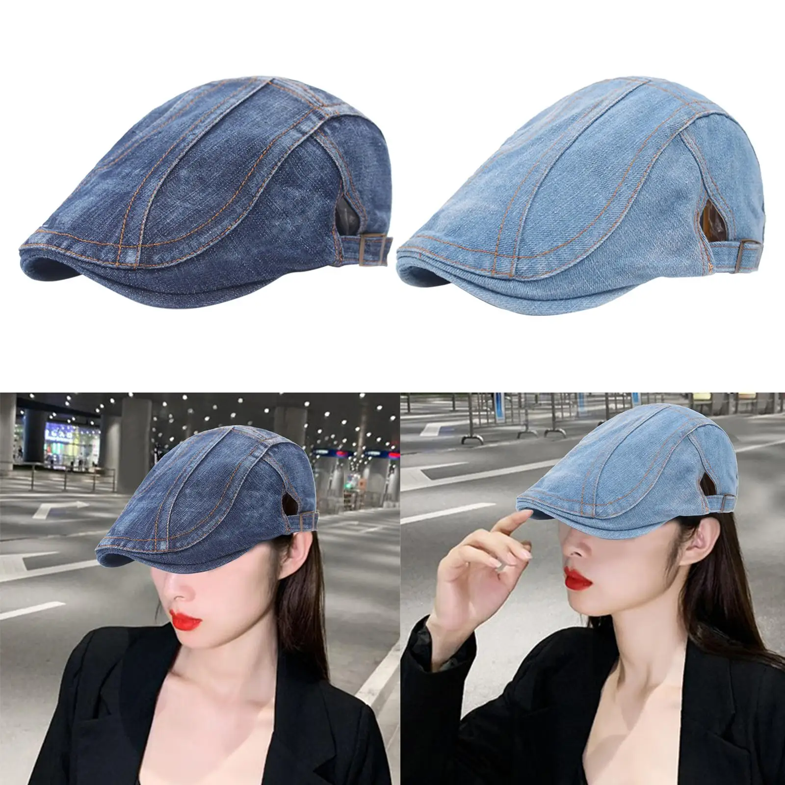Unisex Newsboy Hat, Beret Snap Denim Hunting Caps for Men`s Washed Jean Adjustable