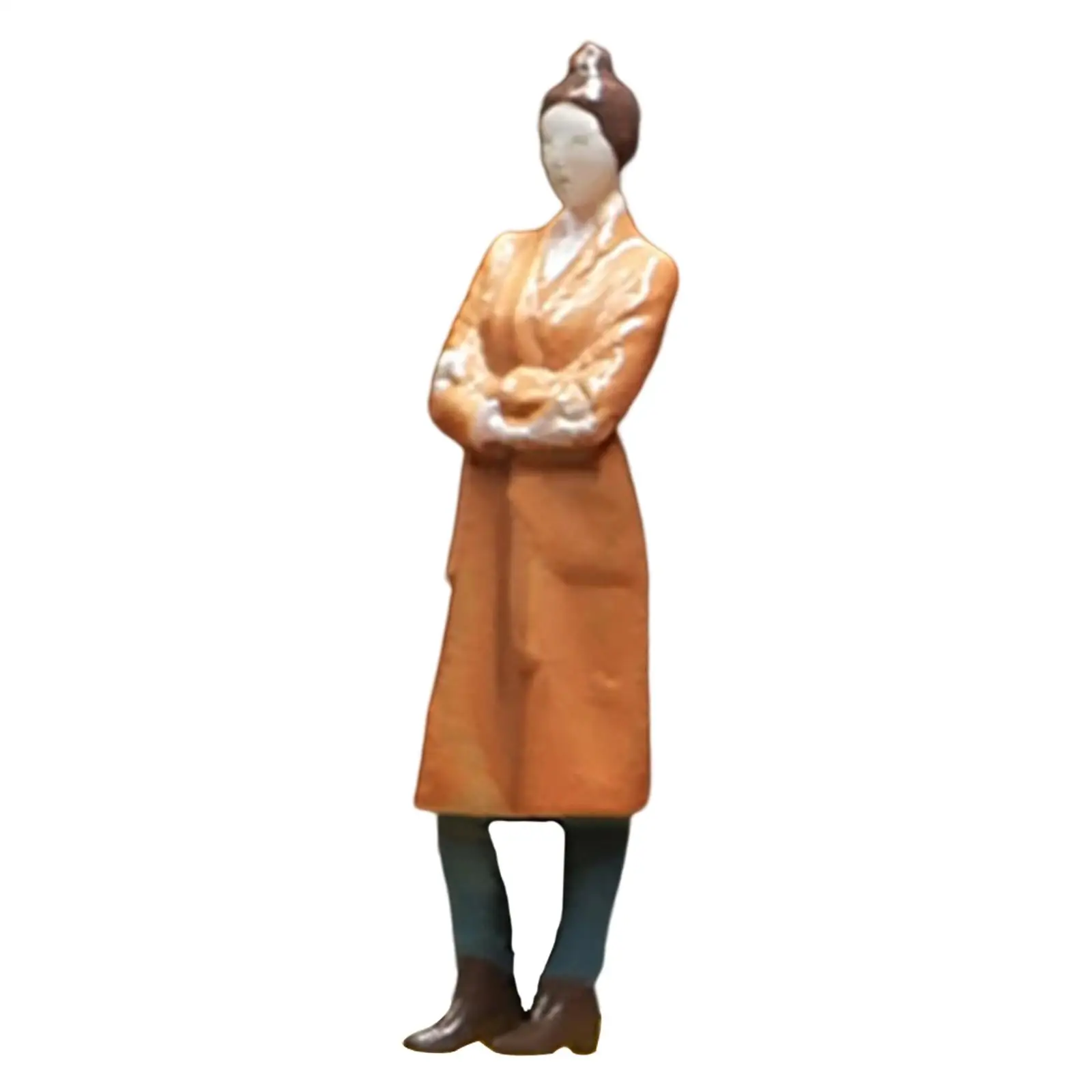 1:64 Scale Figure Woman wearing Wind Coat for Micro Landscape Props Layout