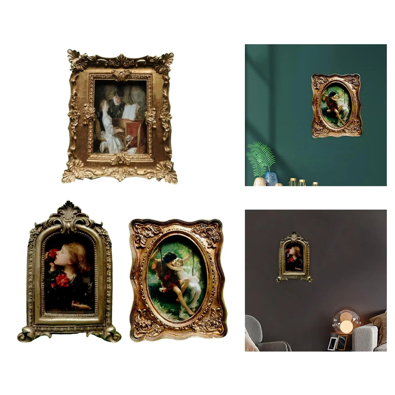Resin Picture Display Frame Tabletop Wall Hanging Creative Embossed European Style for Wedding Hallway Wall Table Decoration