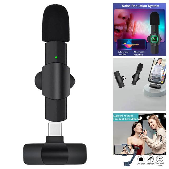 Wireless Lavalier Microphone USB C Clip On PC Sound Pickup Transmitter Lapel Mic for Video