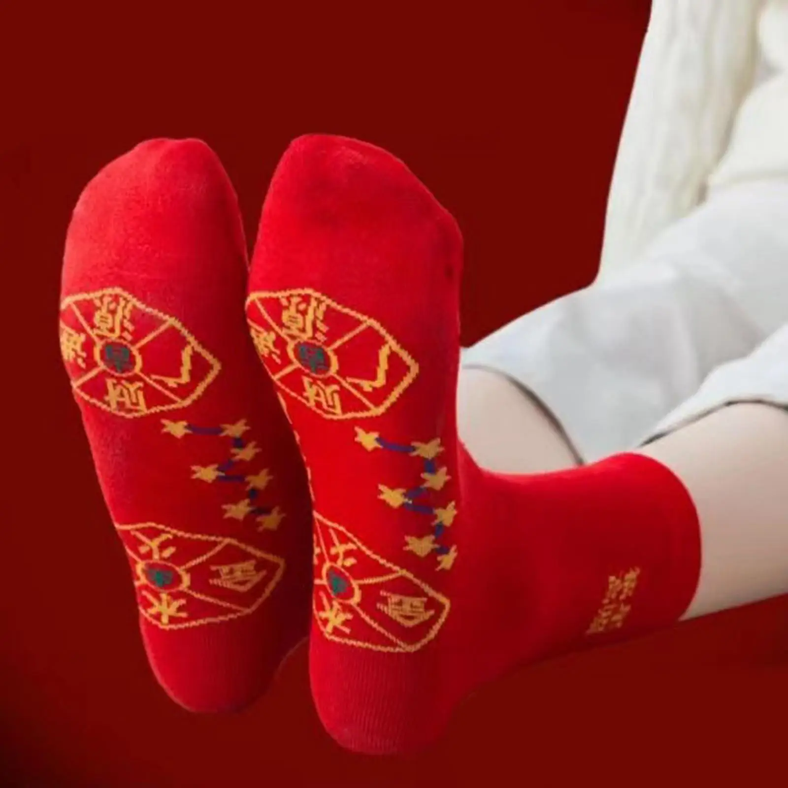 New Year Red Cotton Socks with Chinese Cultural Characteristics Winter Funny Ankle Socks for Adults Teens Spring Festival Socks