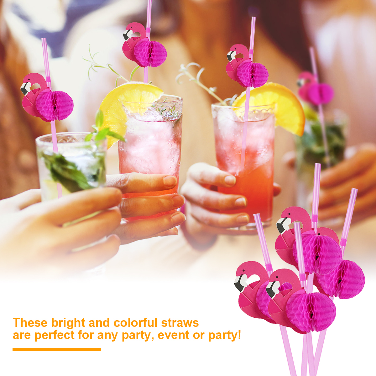 Description Picture 4 of item50pcs Paper Drinking Straw 3D Fruit Pineapple Flamingo Design Striped Paper Straws Birthday Party Decoration Wedding Supplies