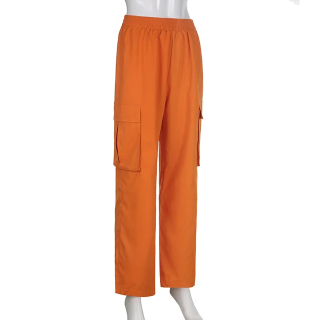 Zodggu Womens Orange Capris Women's Breathable Comfy Loose Wide