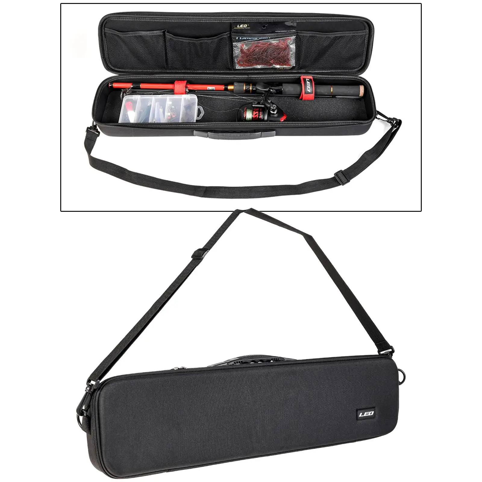 Fishing Rod Reel Case Hard Shell Case Portable with Strap Waterproof Storage Bag